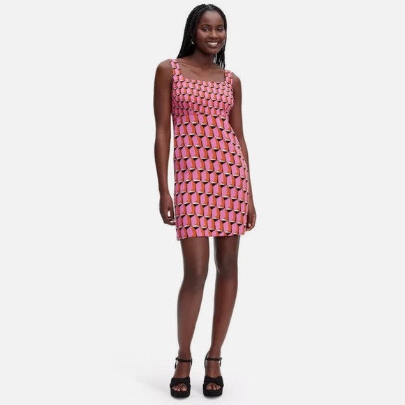 DVF Diane Von Furstenberg X Target 90s Shift Pink Modern Geo Mini Dress 8 - Picture 2 of 3